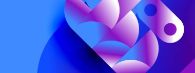 Soyut sıvı şekilleri canlı mavileri, morları, pembeleri harmanlıyor. Gradyan renkler dinamik kompozisyon oluşturur, modern estetik. Yumuşak biçimler hareket önerir.