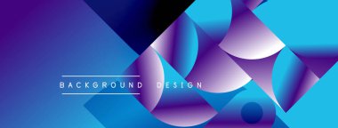 Soyut geometrik şekiller canlı mavileri, morları harmanlıyor. Modern tasarım enerjiyi, hareketi, derinliği çağrıştırıyor. Minimalist metin arka plan kavramını vurguluyor.