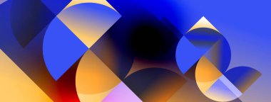 Üst üste binen daireler, gradyanlar içeren soyut kompozisyon. Sıcak, serin renkler harmanlanarak dinamik görsel efekt yaratır. Modern tasarım.