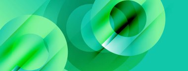 Soyut tasarım özellikleri üst üste binen yeşil daireler. Gradyan gölgeler derinlik yaratır, modern estetik. Yumuşak geçişler, dinamik kompozisyon.