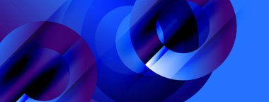 Soyut sıvı şekiller, canlı maviler, mor karışımı. Dinamik bileşim modern görsel etki yaratır. Yumuşak eğimler hareketi, derinliği gösterir.