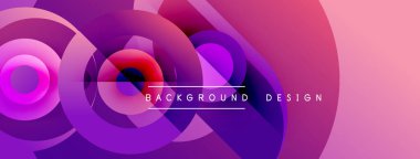Soyut daireler örtüşüyor, parlak pembe renkler yaratıyor, mor renkler. Metin, kompozisyon içerisindeki arkaplan tasarımını okur. Modern, dinamik görsel.