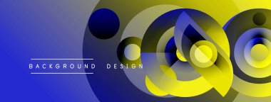 Soyut geometrik şekiller çakışıyor. Mavi, sarı gradyanlar dinamik görsel efekt yaratır. Metin arka plan tasarımı okur. Modern, canlı kompozisyon.