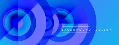 Soyut mavi daireler dinamik arkaplan oluşturur. Derece gölgeleri derinliği, modern estetiği gösteriyor. Metin arkaplan tasarımı okur.