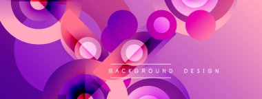 Soyut geometrik şekiller örtüşüyor, canlı pembe, mor renkler yaratıyor. Modern tasarım elementleri dinamik bileşimi önerir.