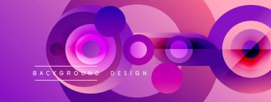 Soyut mor tasarım üst üste binen daireler, gradyanlar, modern estetik özellikler. Arkaplanda metin arkaplan, tasarım.