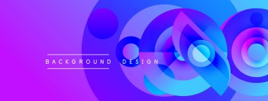 Soyut, canlı çemberler üst üste binerek, dinamik mor gradyan oluşturur. Metin arka plan tasarımı okur. Modern görsel element.