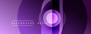 Soyut mor katmanlar dinamik arkaplan yaratır. Çemberler üst üste binerek modern tasarım elementini oluşturuyor. Gradyan etkisi derinlik ekler.