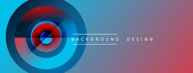 Soyut tasarım eşmerkezli daireler, canlı mavi, kırmızı gradyanlar içerir. Sancaklar ve sunumlar için modern estetik.