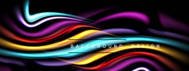 Soyut renkli dalgalar siyah arkaplan boyunca akar. Parlak renkler dinamik görsel efekt yaratır. Modern tasarım ögesi.