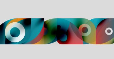 Soyut renkli üst üste binen şekiller kelime operası oluşturur. Modern tasarım, canlı renkler, basit kompozisyon. Temiz arkaplan görsel etkiyi artırır.