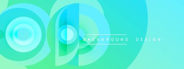 Soyut gradyan şekiller örtüşür ve dinamik görsel efekt yaratır. Turkuaz, deniz mavisi renkleri kompozisyona hakim. Modern tasarım ögesi.