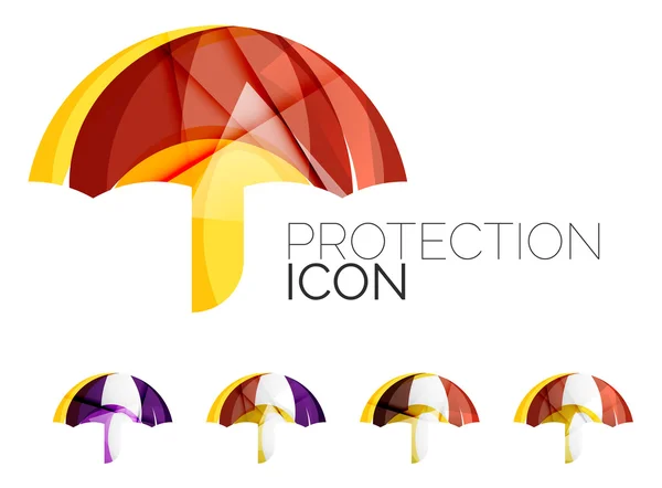 Ensemble d'icônes abstraites de parapluie, concepts de protection de logotype d'entreprise, conception géométrique moderne propre — Image vectorielle