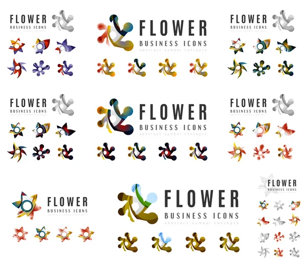 会社ロゴ ブランディング デザイン、コンセプト アイコンに咲く花のセット — ストックベクタ