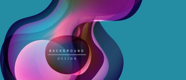 Soyut sıvı şekilleri örtüşür ve canlı renk değişimleri yaratır. Tasarım merkezi formda metin içerir. Modern, dinamik kompozisyon.