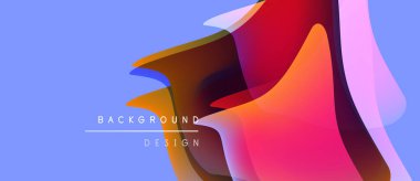 Soyut sıvı şekilleri örtüşür ve canlı renk değişimleri yaratır. Arkaplan tasarımında mor, turuncu, kırmızı renkler var. Modern estetik.