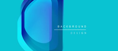 Soyut mavi katmanlar dinamik arkaplan oluşturur. Modern tasarım, değişken şekiller, basit metin elementleri içerir. Temiz estetik.