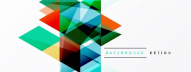 Soyut geometrik şekiller örtüşür, canlı renkli tasarım yaratır. Beyaz alan temiz karşıtlık ve modern estetik sağlar.