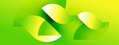 Soyut yeşil tasarım. Düz eğriler akışkan şekiller yaratır, canlı eğimler hareketi önerir, ışık yüzeylerden yansıtır. Minimalist kompozisyon.