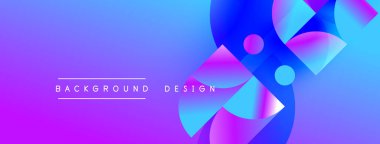 Canlı, soyut bir arkaplan. Gradyan mor, mavi renkler dinamik şekiller, daireler, modern tasarım elementleri yaratır. Minimalist metin örtüsü mevcut.