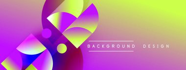 Soyut canlı tasarım, üst üste binen daireler, gradyanlar. Mor, sarı renkler dinamik görsel efekt yaratır. Metin arkaplan tasarımı okur.