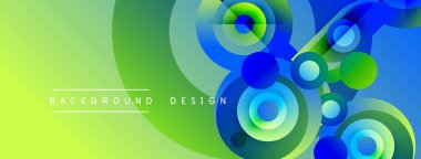 Soyut, enerjik bir arkaplan. Üst üste binen daireler dinamik görsel efekt yaratır. Yeşil, mavi renkler kompozisyona hakim. Modern tasarım ögesi.
