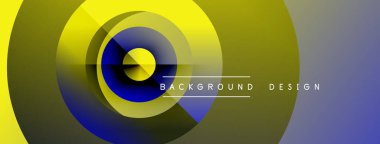 Soyut tasarım eşmerkezli daireler içerir, sarı, mavi, yeşil renkler. Metin, arkaplan tasarımını merkezden okuyor. Basit, modern estetik..
