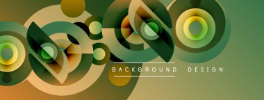 Soyut geometrik şekiller örtüşür, dinamik görsel doku oluşturur. Renkler modern tasarım için yeşiller, kahverengiler, sarılar.