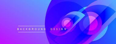 Soyut eğim arkaplanı. Üst üste binen daireler dinamik görsel efekt yaratır. Mor, mavi renkler kompozisyona hakim. Metin arkaplan tasarımı okur.