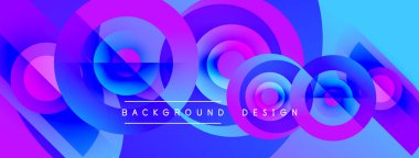 Soyut, enerjik çemberler çakışıyor. Mor, mavi renkler dinamik arkaplan tasarımı yaratır. Modern, şık görsel element.