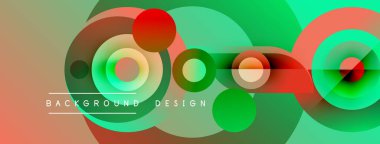 Soyut renkli çemberler dinamik arkaplan oluşturur. Modern tasarım elementleri canlı görsel bileşim sunar.