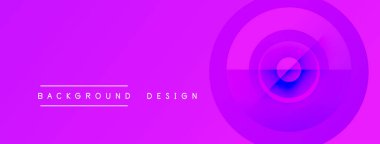 Parlak mor pankart eş merkezli daireler içerir, radyal gradyan. Metin arka plan tasarımını beyaz harflerle okur. Modern, canlı estetik..