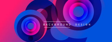 Soyut, enerjik çemberler çakışıyor. Pembe, mavi renkler dinamik bir arkaplan yaratır. Modern tasarım öğeleri görsel ilgi sunar.