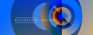 Soyut mavi tasarım, üst üste binen daireler, gradyanlar. Metin arka plan tasarımı okur. Modern, canlı görsel kompozisyon.