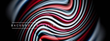 Soyut dalgalı çizgiler dinamik sıvı arkaplan oluşturur. Kırmızı, beyaz, siyah renkler harmanlanarak modern tasarım elementini oluşturuyor.
