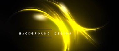 Soyut sarı enerji akışı. Dinamik eğriler karanlık zemine karşı parlak odak noktaları oluşturur. Modern tasarım ögesi.