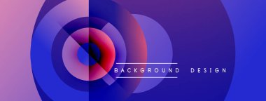 Soyut tasarım özellikleri üst üste binen daireler, canlı gradyanlar. Mor, mavi, pembe renkler modern görsel efektler yaratır. Metin arkaplan tasarımı okur.