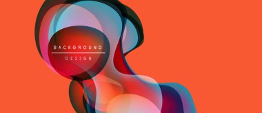 Soyut renkli şekiller örtüşür, dinamik görsel efekt yaratır. Turuncu arka plan canlı tasarım elementlerini tamamlar. Modern, akıcı bileşim.