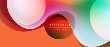 Soyut sıvı şekilleri örtüşür ve canlı renk değişimleri yaratır. Turuncu alta hükmediyor, pembe, yeşil ve mavi renklere geçiyor. Modern tasarım ögesi.