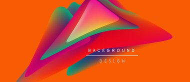 Canlı soyut şekiller örtüşüyor, dinamik renkli akış yaratıyor. Turuncu arka plan görsel etkiyi arttırır. Metin arkaplan tasarımı okur.