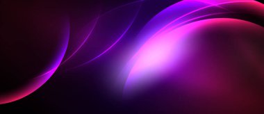 Soyut arkaplan dalgalı kıvrımlar, canlı mor renkler, mor renkler içerir. Işık merkezi noktadan yayılır, dinamik görsel efekt yaratır.