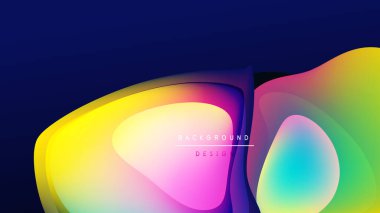 Soyut renkli katmanlar siyah uzayla örtüşüyor. Canlı gradyanlar modern tasarım yaratır, pürüzsüz geçişler görünür. Arkaplan metni mevcut.