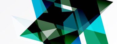 Soyut geometrik şekiller örtüşür, dinamik bileşim yaratır. Teal, yeşil, siyah renkler tasarımda baskın. Minimalist tarz, modern estetik.