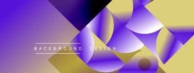 Soyut geometrik şekiller örtüşüyor, parlak mor renkler yaratıyor, altın renkleri. Metin, kompozisyon içerisindeki arkaplan tasarımını okur. Modern, dinamik görsel.