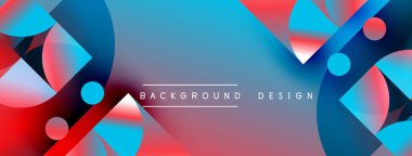 Soyut geometrik şekiller, canlı renklerin karışımı. Kırmızı, mavi gradyanlar dinamik görsel efekt yaratır. Modern tasarım ögesi.
