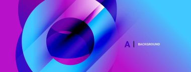 Soyut enerjik tasarım. Üst üste binen daireler dinamik görsel efekt yaratır. Mavi, mor renkler kompozisyona hakim. Modern estetik.