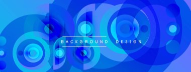 Soyut mavi arkaplan, üst üste binen daireler oluşturarak dinamik görsel efekt yaratır. Dijital projeler için modern tasarım.