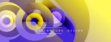 Soyut daireler örtüşüyor, parlak sarı ve mor renkler yaratıyor. Arka planlar ve sunumlar için modern tasarım öğesi. Temiz, basit estetik..
