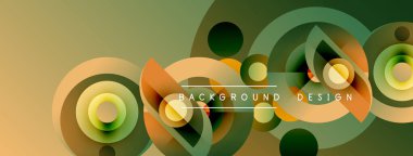 Soyut çemberler, gradyanlar modern tasarım yaratır. Yeşil, turuncu renkler kompozisyona hakim. Metin arkaplan tasarımı okur.