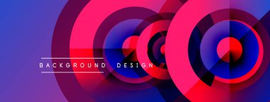 Soyut daireler örtüşüyor, canlı mor, kırmızı renkler yaratıyor. Modern tasarım elementleri dinamik enerji, görsel cazibe.